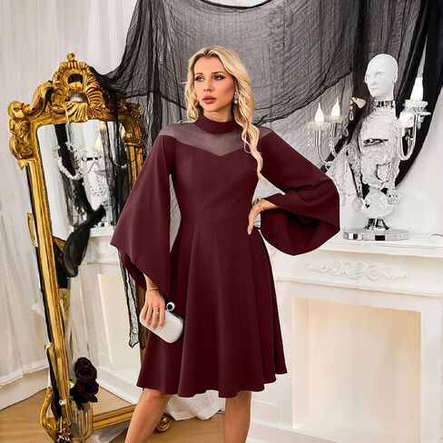 Abaowedding Gothic Witchy Dress for women Medieval Costume Victorian Dress Mesh Bell Sleeves Cocktail Halloween Vintage Dress in Saudi Arabia