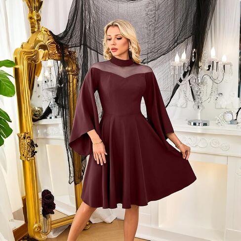 Abaowedding Gothic Witchy Dress for women Medieval Costume Victorian Dress Mesh Bell Sleeves Cocktail Halloween Vintage Dress in Saudi Arabia