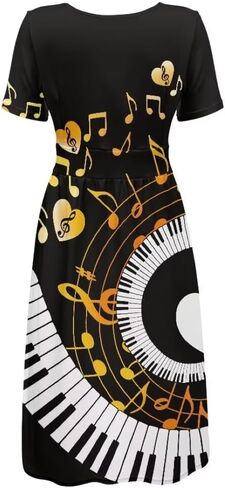 Music Piano Keys Women's Summer Short Sleeve V-Neck Dress Casual Midi Sundresses in Kuwait