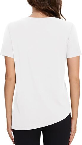 MAGCOMSEN Women's Workout Shirts Short Sleeve Crewneck Quick Dry Yoga T-Shirt Gym Athletic Top Breathable Tee Side Slit in Kuwait