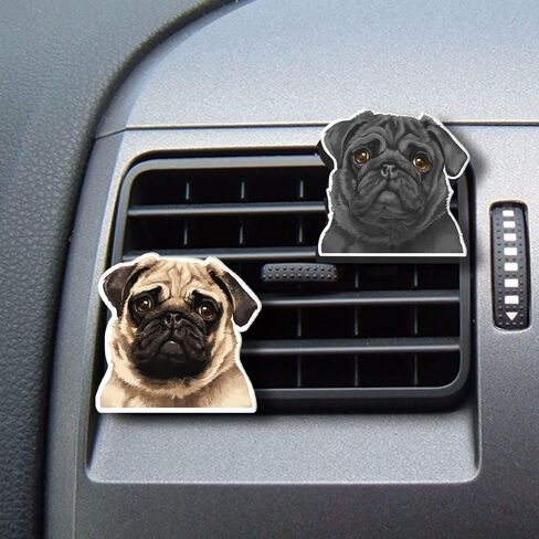 WIRESTER Set of 2 Fresh Scented Car Air Freshener Vent Clip, Decorative Accessories, Interior Decoration for Cars - Shih Tzu, Puppy, Pug Dogs, Bulldogs, Cats, Silkie, Cochin, Dutch Bantam Chickens in Kuwait