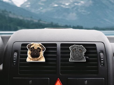 WIRESTER Set of 2 Fresh Scented Car Air Freshener Vent Clip, Decorative Accessories, Interior Decoration for Cars - Shih Tzu, Puppy, Pug Dogs, Bulldogs, Cats, Silkie, Cochin, Dutch Bantam Chickens in Kuwait