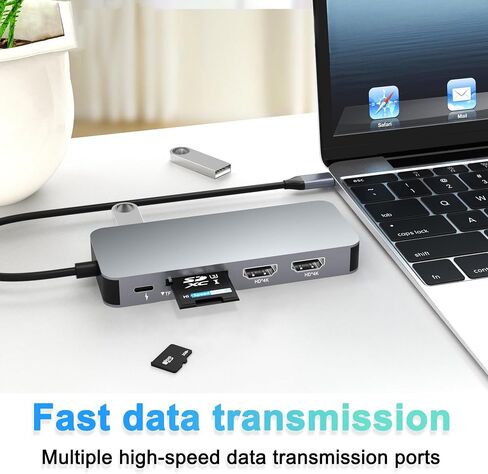 محول HDMI مزدوج لشاشتين، محطة إرساء كمبيوتر محمول بشاشة مزدوجة، مقسم HDMI للشاشات المزدوجة، محول HDMI مزدوج 4K@60 هرتز، محول شاشة مزدوج، محطة إرساء USB C لأجهزة الكمبيوتر المحمول Dell/HP/Mac in Kuwait