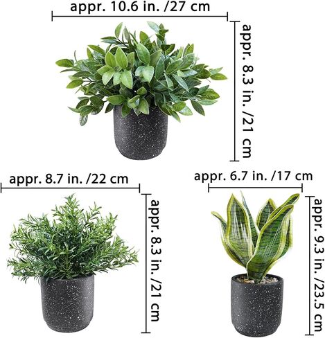 Winlyn 3 Pack Small Potted Artificial Plants Faux Greenery Rosemary Boxwood Snake Plants in Black Cement Planters Decorative Plants 8.3"-9.3" Tall for Home Office Bathroom Kitchen Shelf Table Décor in Saudi Arabia
