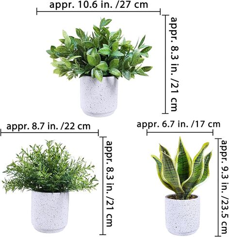 Winlyn 3 Pack Small Potted Artificial Plants Faux Greenery Rosemary Boxwood Snake Plants in Black Cement Planters Decorative Plants 8.3"-9.3" Tall for Home Office Bathroom Kitchen Shelf Table Décor in Saudi Arabia