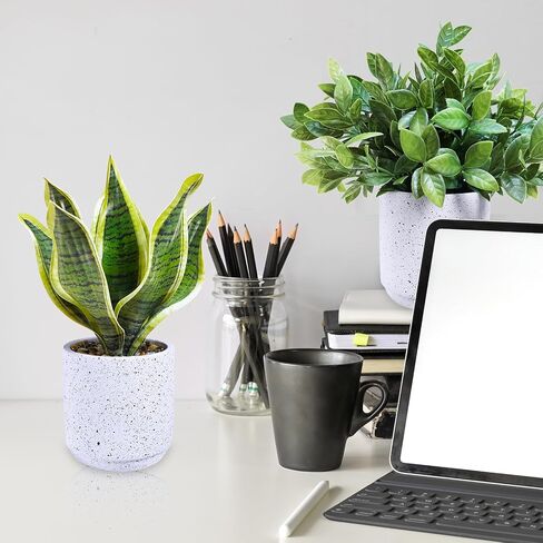 Winlyn 3 Pack Small Potted Artificial Plants Faux Greenery Rosemary Boxwood Snake Plants in Black Cement Planters Decorative Plants 8.3"-9.3" Tall for Home Office Bathroom Kitchen Shelf Table Décor in Saudi Arabia