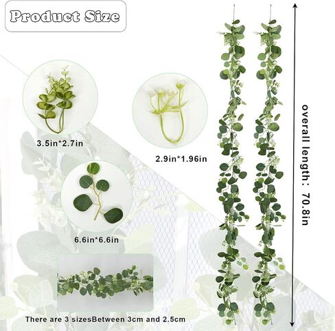 Artificial Eucalyptus Garland with gypsophila Flowers 2pcs 11.8ft Faux Greenery Garland Fake Eucalyptus Leaves for Wedding Arch Farmhouse Mantle Table Runner Decor Centerpiece Home Party Decor (green) in Kuwait