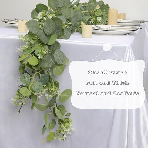 Artificial Eucalyptus Garland with gypsophila Flowers 2pcs 11.8ft Faux Greenery Garland Fake Eucalyptus Leaves for Wedding Arch Farmhouse Mantle Table Runner Decor Centerpiece Home Party Decor (green) in Kuwait