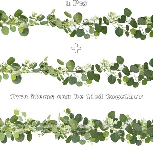 Artificial Eucalyptus Garland with gypsophila Flowers 2pcs 11.8ft Faux Greenery Garland Fake Eucalyptus Leaves for Wedding Arch Farmhouse Mantle Table Runner Decor Centerpiece Home Party Decor (green) in Kuwait