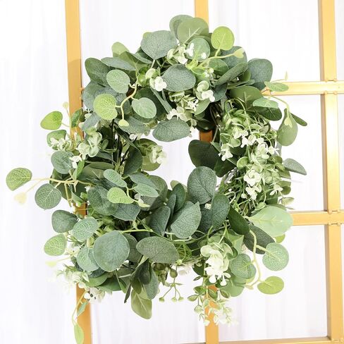 Artificial Eucalyptus Garland with gypsophila Flowers 2pcs 11.8ft Faux Greenery Garland Fake Eucalyptus Leaves for Wedding Arch Farmhouse Mantle Table Runner Decor Centerpiece Home Party Decor (green) in Kuwait