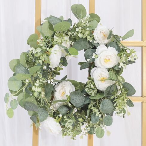 Artificial Eucalyptus Garland with gypsophila Flowers 2pcs 11.8ft Faux Greenery Garland Fake Eucalyptus Leaves for Wedding Arch Farmhouse Mantle Table Runner Decor Centerpiece Home Party Decor (green) in Kuwait