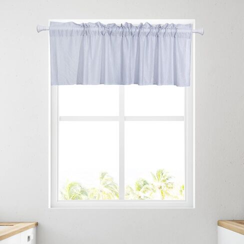 2 Pcs Sheer Valance Curtain White Rod Pocket Sheer Voile Lace Striped Knitted Semi Sheer Window Treatment for Kitchen Cafe Dinning Bath Room, 60 x 18 Inch in Saudi Arabia