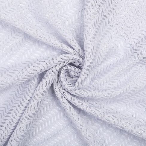 2 Pcs Sheer Valance Curtain White Rod Pocket Sheer Voile Lace Striped Knitted Semi Sheer Window Treatment for Kitchen Cafe Dinning Bath Room, 60 x 18 Inch in Saudi Arabia