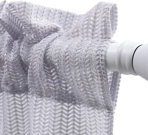 2 Pcs Sheer Valance Curtain White Rod Pocket Sheer Voile Lace Striped Knitted Semi Sheer Window Treatment for Kitchen Cafe Dinning Bath Room, 60 x 18 Inch in Saudi Arabia