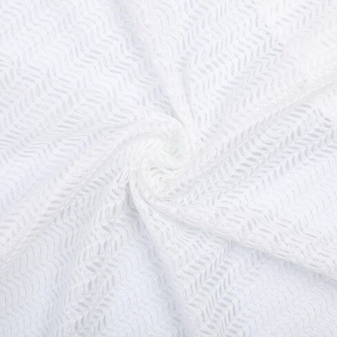 2 Pcs Sheer Valance Curtain White Rod Pocket Sheer Voile Lace Striped Knitted Semi Sheer Window Treatment for Kitchen Cafe Dinning Bath Room, 60 x 18 Inch in Saudi Arabia