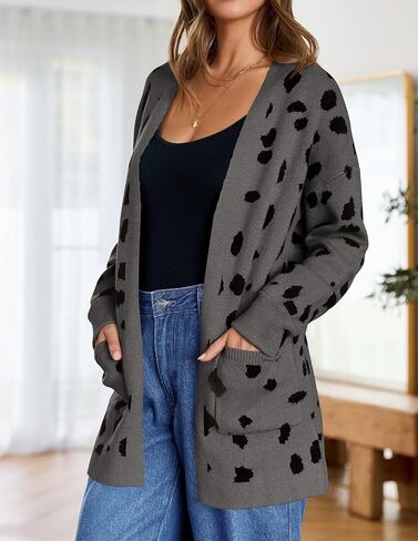 ZESICA Women's Fall Winter Long Sleeves Open Front Leopard Print Knitted Sweater Cardigan Coat Outwear in Kuwait