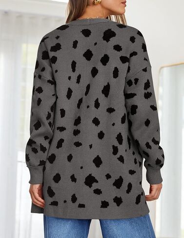 ZESICA Women's Fall Winter Long Sleeves Open Front Leopard Print Knitted Sweater Cardigan Coat Outwear in Kuwait