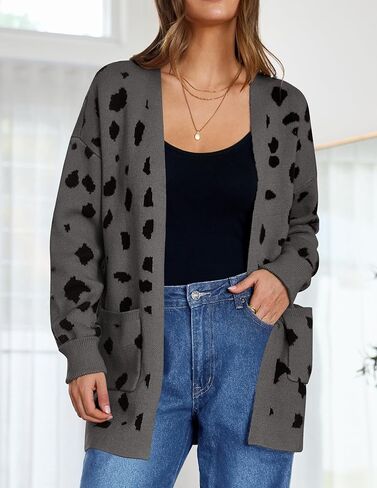 ZESICA Women's Fall Winter Long Sleeves Open Front Leopard Print Knitted Sweater Cardigan Coat Outwear in Kuwait