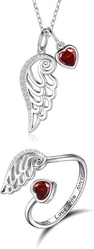 جوهرة الميلاد الجناح قلادة وخاتم 925 فضة جارديان الملاك الجناح قلادة على شكل ريشة قلادة مجوهرات هدية للنساء الفتيات in Kuwait