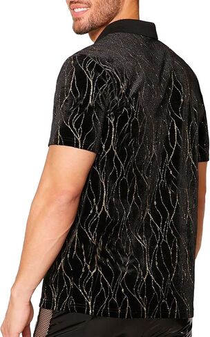 WDIRARA Men's Glitter Short Sleeve Polo Shirt Button Front Club Party Wear T Shirts Top in Saudi Arabia