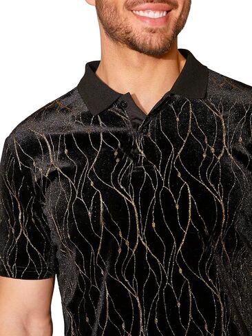 WDIRARA Men's Glitter Short Sleeve Polo Shirt Button Front Club Party Wear T Shirts Top in Saudi Arabia