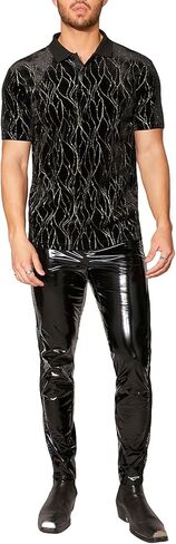 WDIRARA Men's Glitter Short Sleeve Polo Shirt Button Front Club Party Wear T Shirts Top in Saudi Arabia