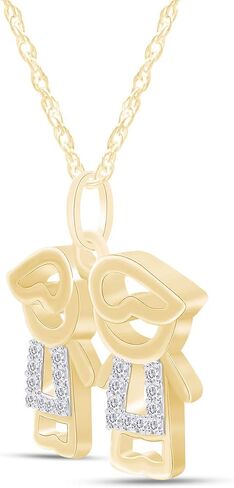 AFFY Adorable Two Twins Family Pendant Necklace in 14k Gold Over Sterling Silver in Kuwait