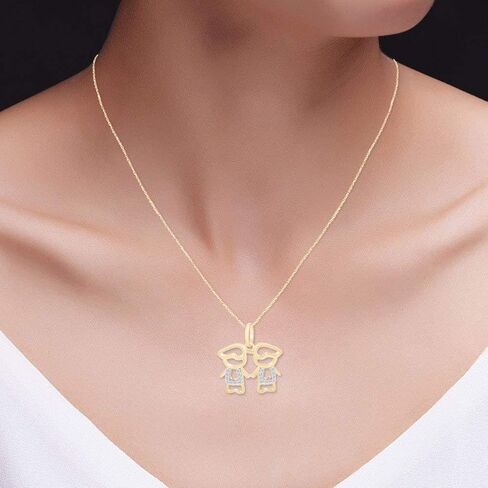 AFFY Adorable Two Twins Family Pendant Necklace in 14k Gold Over Sterling Silver in Kuwait