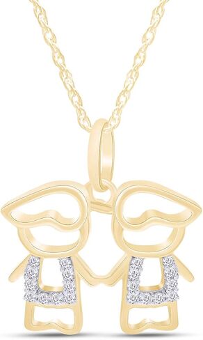 AFFY Adorable Two Twins Family Pendant Necklace in 14k Gold Over Sterling Silver in Kuwait