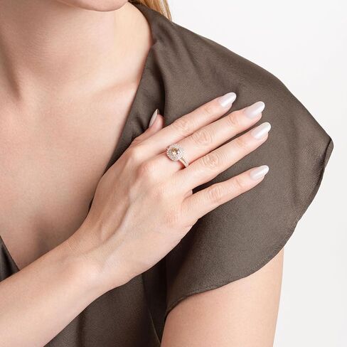 14K Rose Gold-Plated .925 Sterling Silver Champagne & White Cubic Zirconia Cushion-Shaped Double-Halo Pendant Necklace and Ring Size 7 in Kuwait