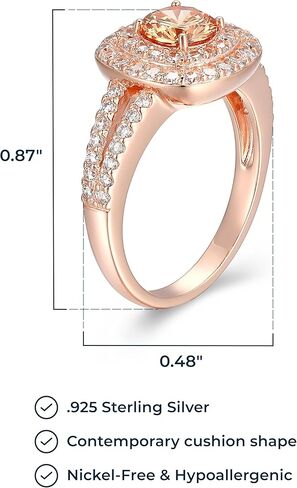14K Rose Gold-Plated .925 Sterling Silver Champagne & White Cubic Zirconia Cushion-Shaped Double-Halo Pendant Necklace and Ring Size 7 in Kuwait