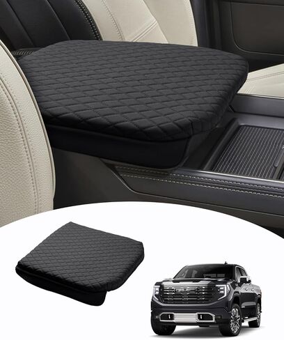 Custom Fit for Center Console Cover 2019-2024 GMC Sierra 1500/Chevy Silverado 1500 2500HD 3500HD Armrest Cushion Pad Cover PU Leather Sierra Silverado Accessories Anti-Scratch Black in Saudi Arabia