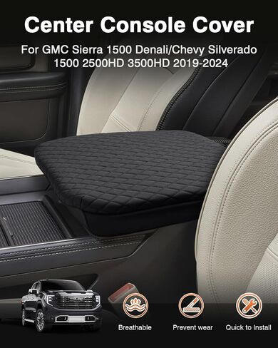 Custom Fit for Center Console Cover 2019-2024 GMC Sierra 1500/Chevy Silverado 1500 2500HD 3500HD Armrest Cushion Pad Cover PU Leather Sierra Silverado Accessories Anti-Scratch Black in Saudi Arabia