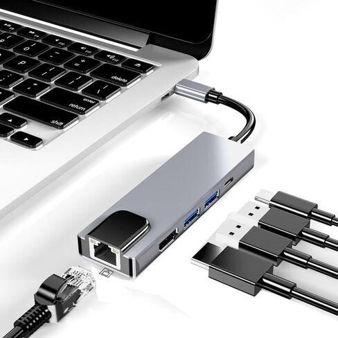 8in1 RJ45 100mbps USB c hub to Adapter Laptop Universal Computer Docking Station Splitter for pc USB c hub multiport Adapter for MacBook pro SD TF RJ45 USB Extender hub PD HDTV Aluminum in Saudi Arabia