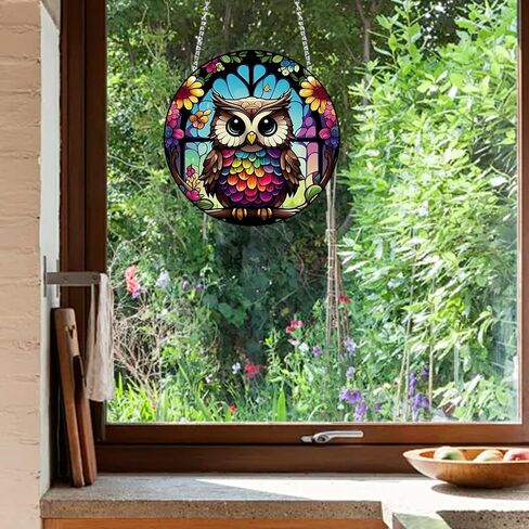 ykendz فلامنغو الاكريليك نافذة الشنق، 11.8in ساحة زخرفة الاكريليك الجدار الملون لوحات ديكور نافذة ديكور فني لغرفة النوم مكتب حديقة المطبخ (فلامنغو) in Kuwait