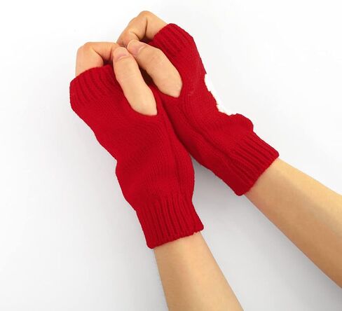 Urieo Snowflake Winter Arm Warmer Knit Red Fingerless Gloves Christmas Knitted Wrist Warmers with Thumb Hole for Women in Saudi Arabia