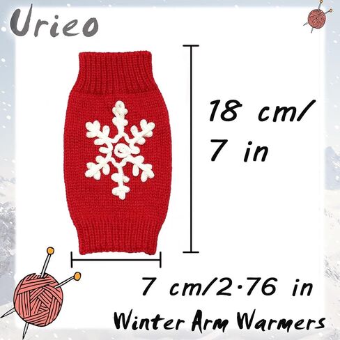 Urieo Snowflake Winter Arm Warmer Knit Red Fingerless Gloves Christmas Knitted Wrist Warmers with Thumb Hole for Women in Saudi Arabia