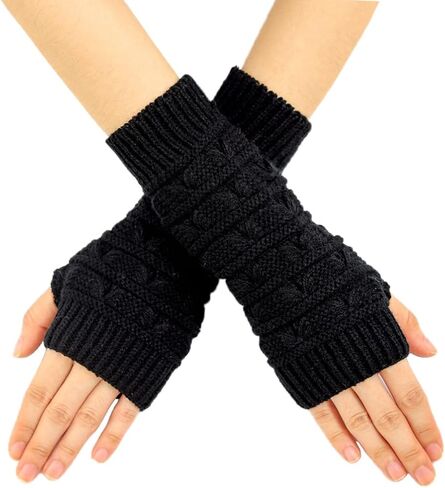 Urieo Snowflake Winter Arm Warmer Knit Red Fingerless Gloves Christmas Knitted Wrist Warmers with Thumb Hole for Women in Saudi Arabia