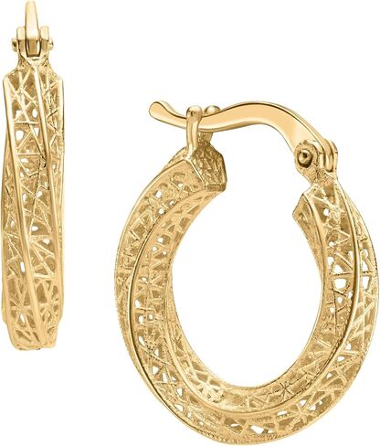14K Yellow Gold Textured Hoop Earrings, Clicker/Latch Back, Hoop Earrings For Women, Minimalists Jewelry, Elegant Fine Jewelry, Gift For Her, Jewelry For Women in Saudi Arabia