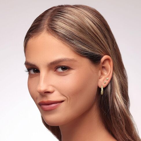 14K Yellow Gold Textured Hoop Earrings, Clicker/Latch Back, Hoop Earrings For Women, Minimalists Jewelry, Elegant Fine Jewelry, Gift For Her, Jewelry For Women in Saudi Arabia
