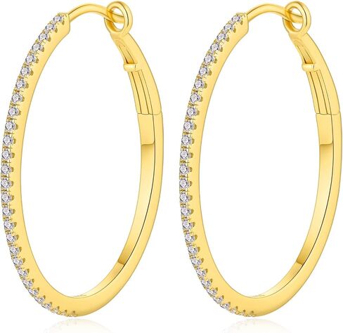 925 Sterling Silver Hoop Earring for Women Big Round Hoops Paved Cubic Zirconia Diamond 10MM 20MM 25MM 28MM in Kuwait