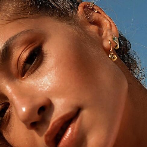 FETTERO Women Earrings Gold Plated Huggie Hoop Earrings Delicate Small Dainty Earings Snake Ball CZ Hoops for Women in Kuwait