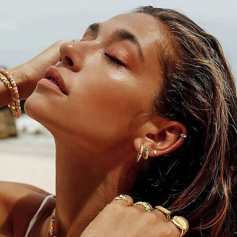 FETTERO Women Earrings Gold Plated Huggie Hoop Earrings Delicate Small Dainty Earings Snake Ball CZ Hoops for Women in Kuwait