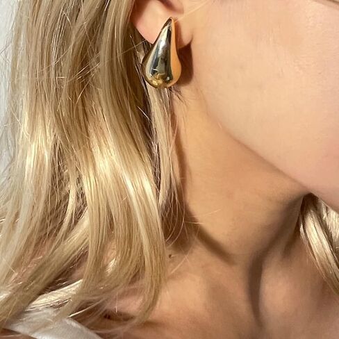 Chunky Gold Hoop Earrings for Women, Earring Dupes for Big Lightweight Teardrop Waterdrop with 18 K Gold Plated Statement Trendy Jewelry Gifts, Hypoallergenic Tear Drop Earrings in Saudi Arabia