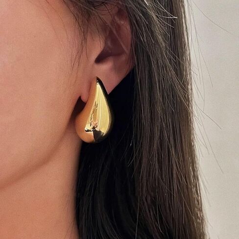 Chunky Gold Hoop Earrings for Women, Earring Dupes for Big Lightweight Teardrop Waterdrop with 18 K Gold Plated Statement Trendy Jewelry Gifts, Hypoallergenic Tear Drop Earrings in Saudi Arabia