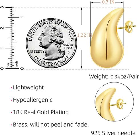 Chunky Gold Hoop Earrings for Women, Earring Dupes for Big Lightweight Teardrop Waterdrop with 18 K Gold Plated Statement Trendy Jewelry Gifts, Hypoallergenic Tear Drop Earrings in Saudi Arabia