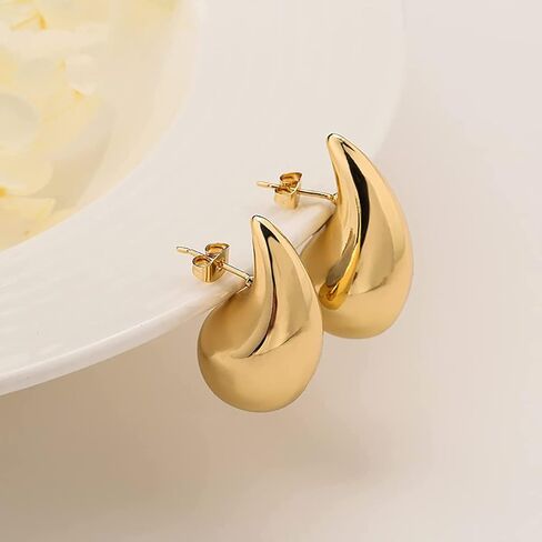 Chunky Gold Hoop Earrings for Women, Earring Dupes for Big Lightweight Teardrop Waterdrop with 18 K Gold Plated Statement Trendy Jewelry Gifts, Hypoallergenic Tear Drop Earrings in Saudi Arabia