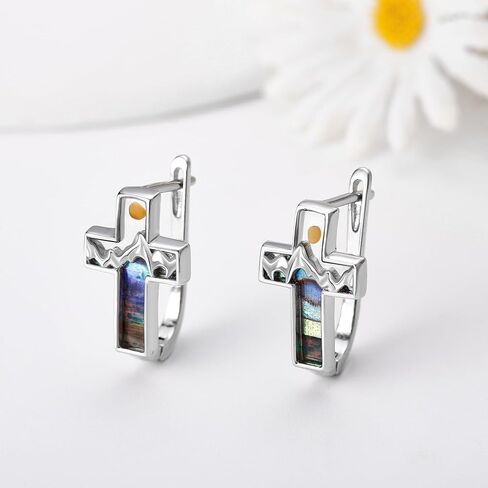 Abalone Mountain Celtic Hoop Earrings for Women 925 Sterling Silver Christian Earrings Mustard Seed Jewelry Gifts Mother's Day in Kuwait