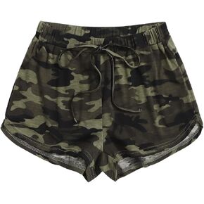 SHENHE Women's Camo Print Wide Leg Mini Shorts Drawstring Elastic High Waist Track Shorts