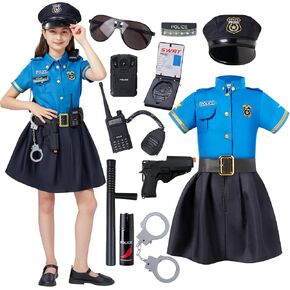 Spooktacular Creations Halloween Police Officer Costume for Girls, Blue Girl Police costume for Kids Dress Up Parties